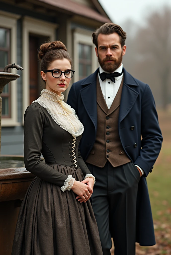 Dr. Steel, bald, in dark black glasses, thin, naked, passion, lust, correct anatomy, Victorian era, The most realistic face, realistic body, detailed face, against the background of a telescope