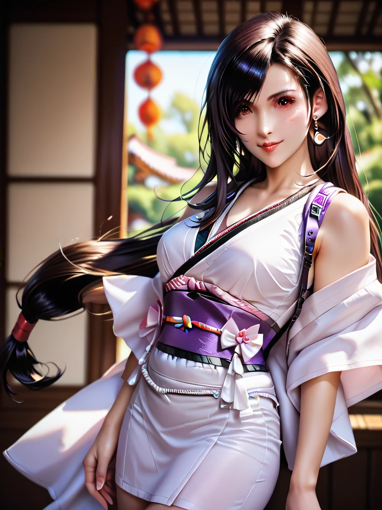 (photo realistic :1.4), top quality, realistic , masterpiece,  very delicate and beautiful, CG, very detailed , high definition ,  very detailed,
 1 girl, Tifa_ Lockhart , beautiful detail,whole body, kimono