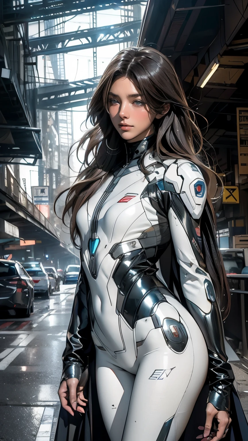 Insightful eyes,Long flowing hair,Very long, long, long hair,Porcelain white face,Soft and shiny, Futurist, futurist suit, neon light suit