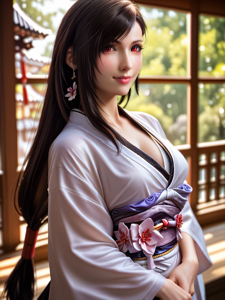 (photo realistic :1.4), top quality, realistic , masterpiece,  very delicate and beautiful, CG, very detailed , high definition ,  very detailed,
 1 girl, Tifa_ Lockhart , beautiful detail,whole body, kimono