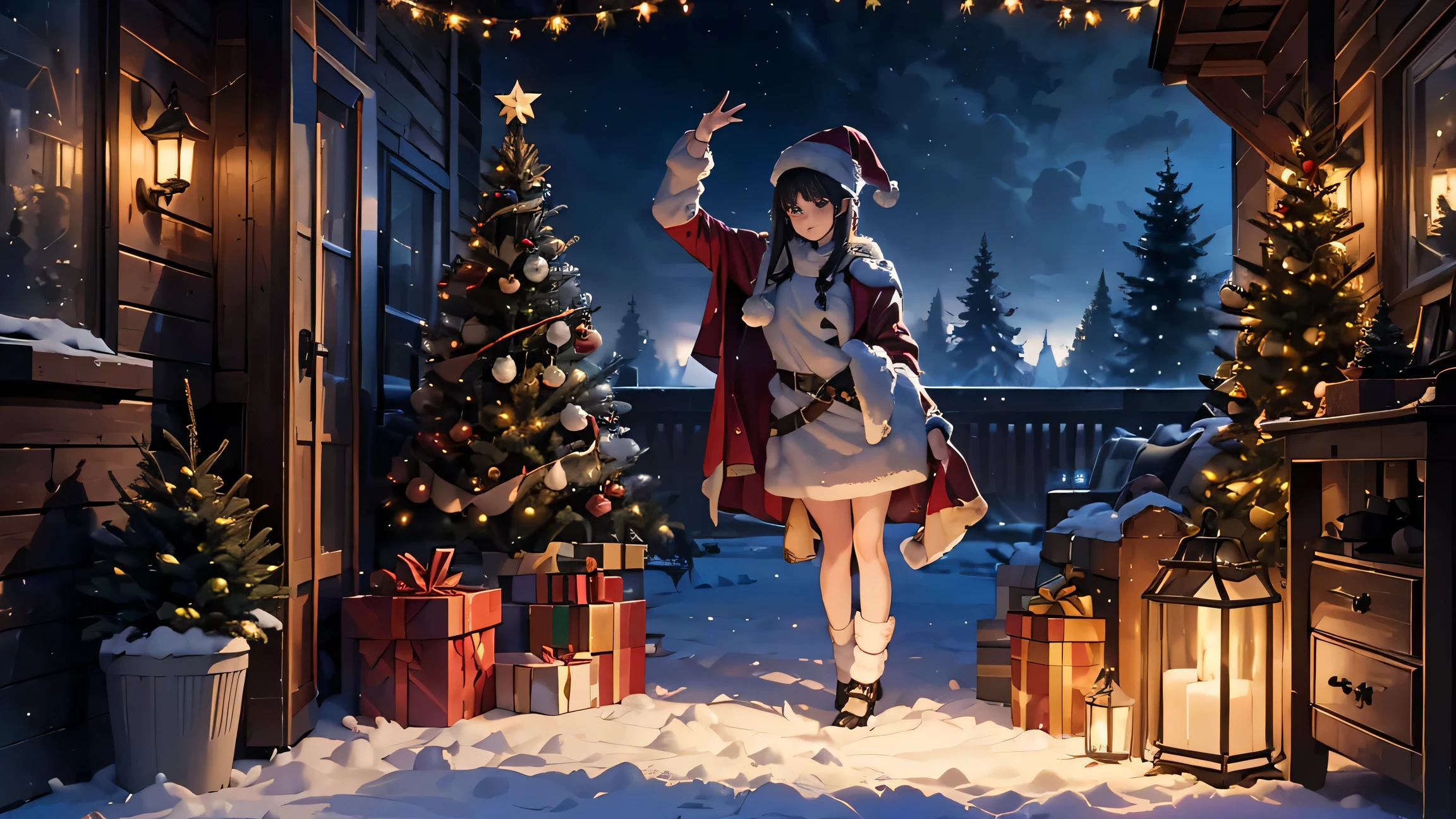 8K resolution, masterpiece, Highest quality, best quality, ( Highly Detailed CG Unity 8k Wallpaper ), ( best quality), Hi-Res RAW Color Art, animation,Sculpture, (((Ultra-detailed and elegant))), Magical atmosphere, Texture, depth of field, HYPER DETAILS , illustration, Christmas, winter, Christmas tree
