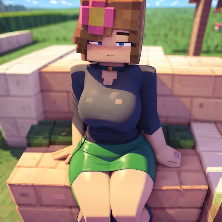 Jenny Minecraft, with skirt , pechos enromes , camisa corta