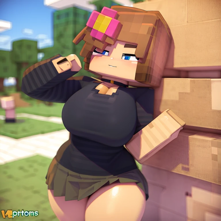 Jenny Minecraft, with skirt , pechos enromes , usando bikini 