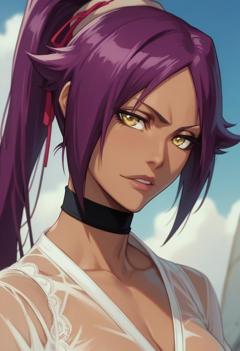 Yoruichi Shihouin , girl ,   big booty , in lace thongs,   in a transparent shirt 