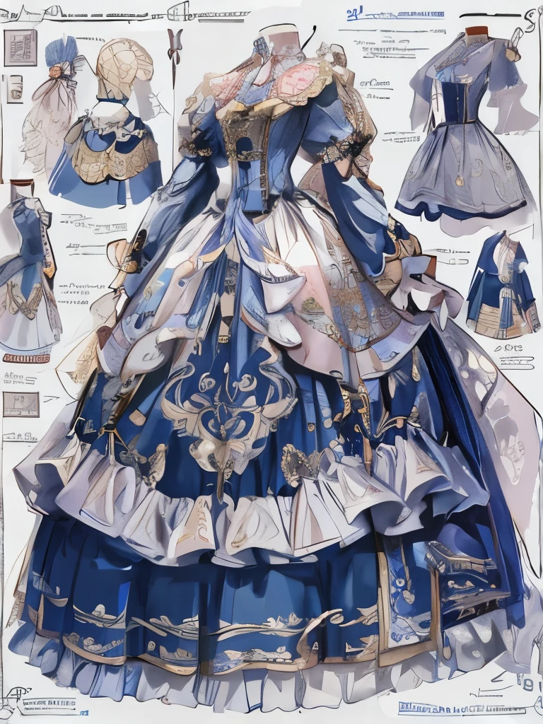 다양한 디자인의 clothes이 많이 나옵니다,  Very Detailed and Rich Outfit , Rococo, clothes, elaborate 의상 디자인, 매우 자세한 elaborate 팬아트,  character model sheet delivery ,  detailed clothing , Rococo 스타일, elaborate, A girl with an accent point in her costume , elegant outfit