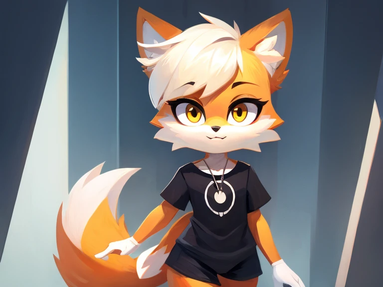 Cute furry fox short hairstyle detailed body clothing yellow eyes modern art 