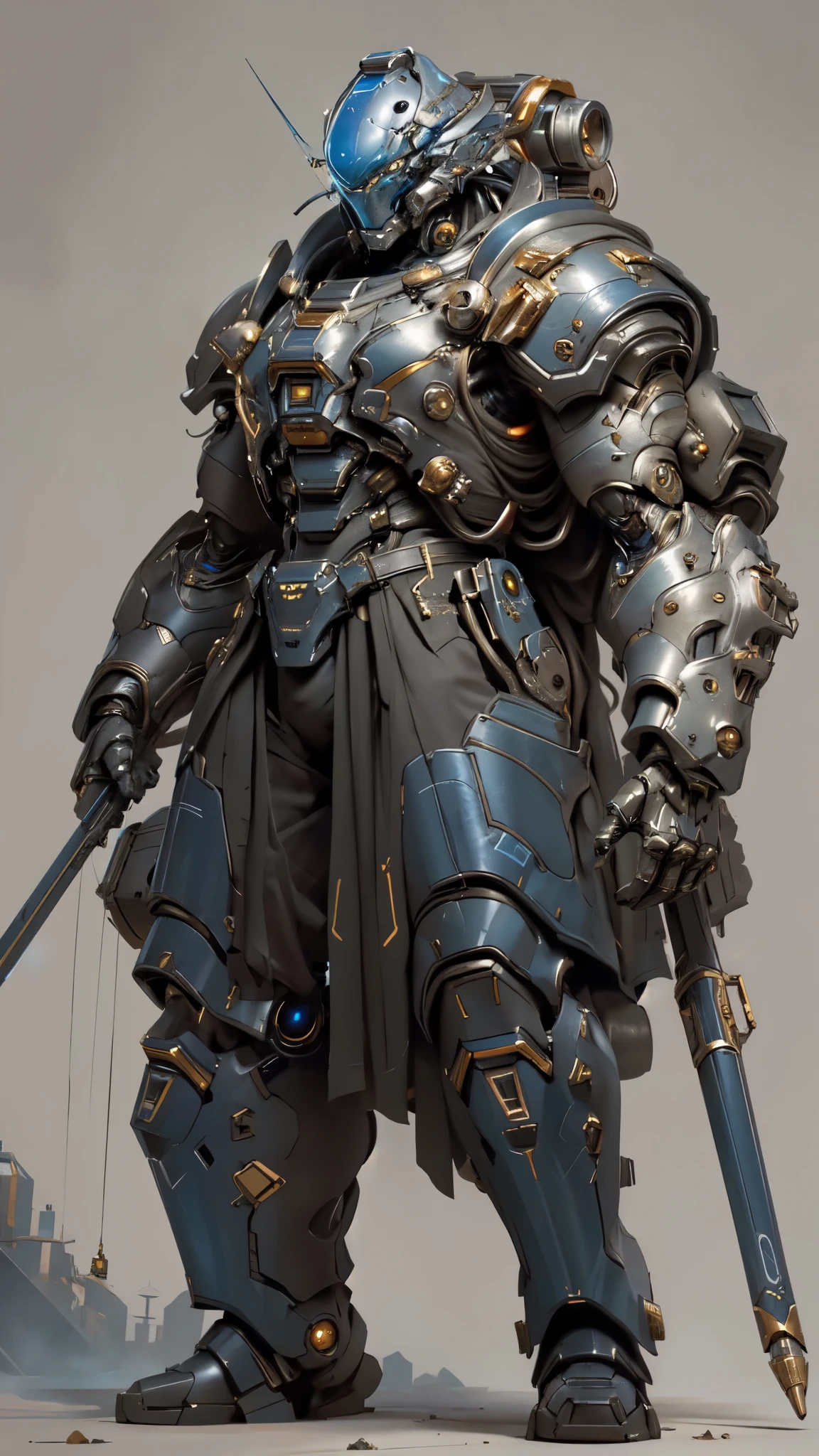 (masterpiece:1.5, best quality:1.5, extremely delicate:1.5), (male:1.5), humanoid Mecha, fully enclosed shoulder guards, matching arm and leg guards, full body, full armor, the design balances heavy with agility, (the color scheme is primarily Blue with Black and White accents, the concept Inspired by Military Robot, MRS), organic biotech armor, standing, floating high above the futuristic sci-fi city, exquisite and mature art style, (aura effect, glowing eyes, the armor glows), metallic, dramatic, high definition, highres, ultra-detailed, ultra-fine painting, professional, perfect body proportions, anatomically correct, symmetrical face, extremely detailed eyes and face, high quality eyes, creativity, RAW photo, UHD, 32k, Natural light, cinematic lighting, masterpiece-anatomy-perfect