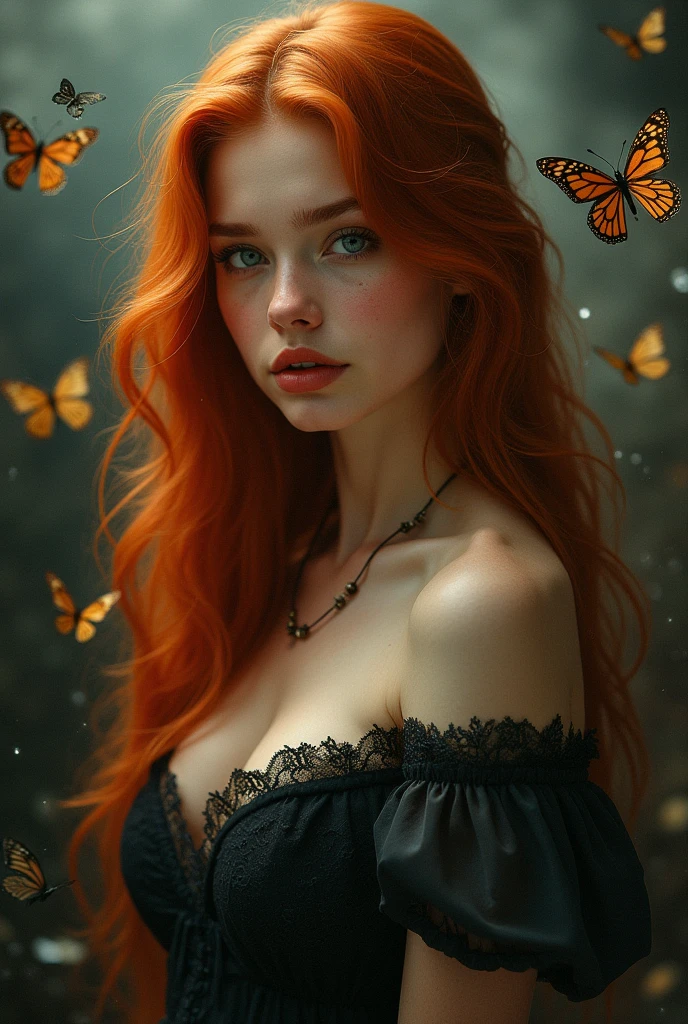 (solo, full body photo:1.3), (action packed:1.3), (haze, fog, mist:1.3), chiaroscuro, best quality, photorealistic, 1woman, (cute), (24yo:1.2), redhead, long ginger hair highly detailed, 2000'S, digital photography, art by artgerm and ruan jia and greg rutkowski surreal painting gold butterfly filigree, broken glass, (masterpiece, sidelighting, finely detailed Fashionable eyes: 1.2) (perfect oval large eyes that gazes at the viewer), beautiful detailed face, blue gorgeous perfect eyes, (blonde hair ponytail), (attractive young woman:1.3), (thick amazing hair), (seductive:1.1), (blushing:1.1)