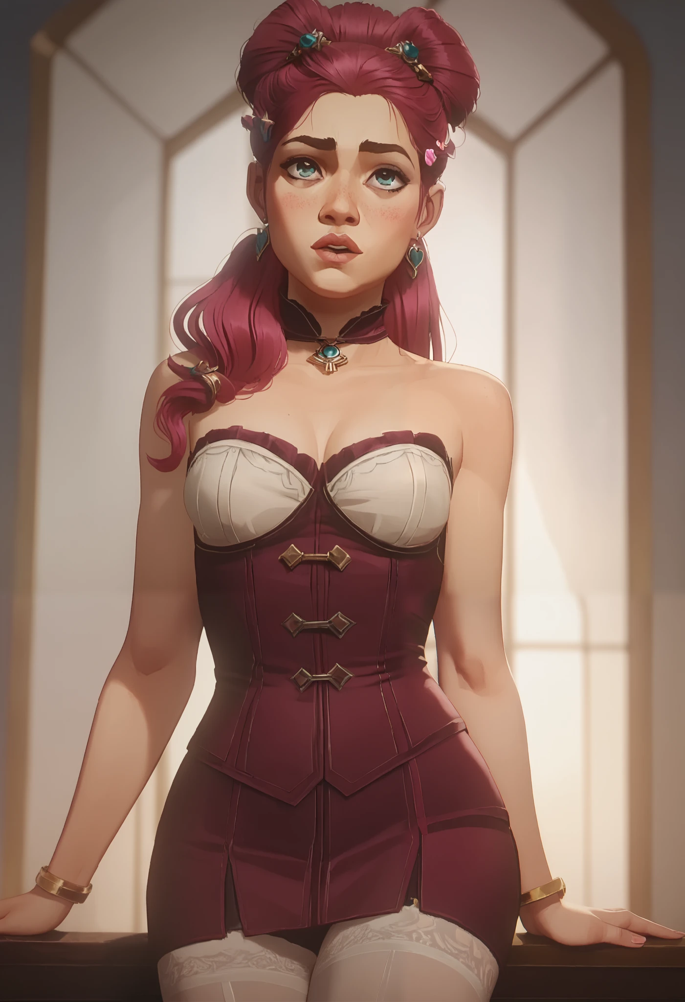 MARGOT ROBBIE (Nude), Big Breasts, (masterpiece), Exquisite, Extremely Detailed, Delicate and Beautiful, wallpaper, (1girl:1.4), (solo:1.2), Big and pointed breasts, (Mini Skirt Safada Striper Sexy ...: 1.2), strapless, ouka_studio, ((tanned skin: 0.8)), big ass, gorgeous blue eyes, (black and red hair), ultra realistic and detailed photography, cold lighting, strapless photo, Alex Maleev, school, Classroom, Professional, Canon Shooting, Nikon Shooting, Sharpness, Bokeh, Studio Quality, Fisheye, Robert Capa, Portrait Style.