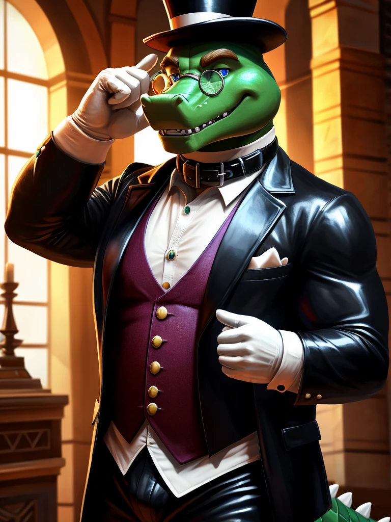 I want a character on a white background, png, de corpo todo, who is a baron, He wears formal clothes with gold ornaments, but his appearance is demonic., lizard features on your face, and the weight is fat, because he has an easy life, and he has a glass of wine in his hand.