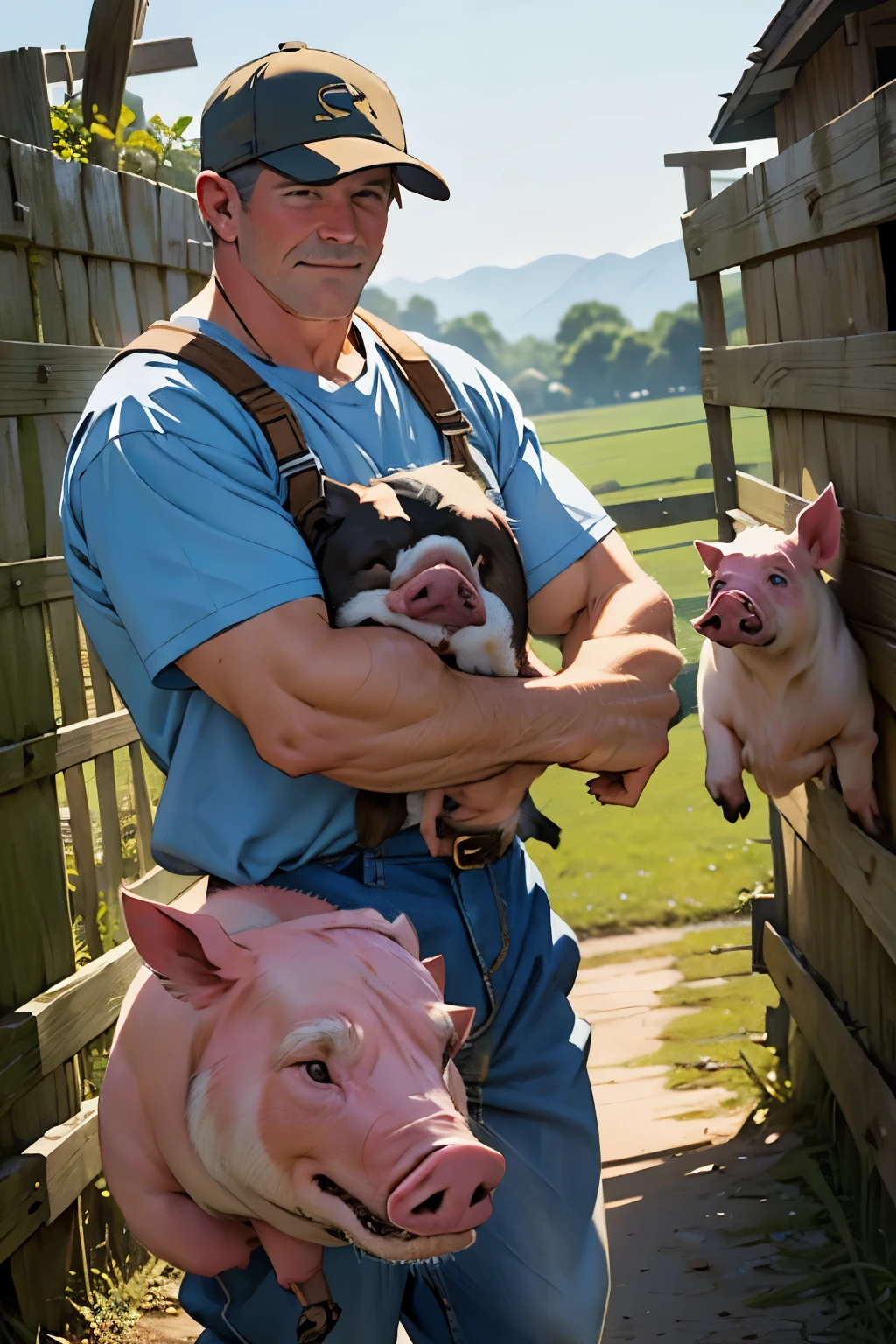 Farmer dadddy, with an pig