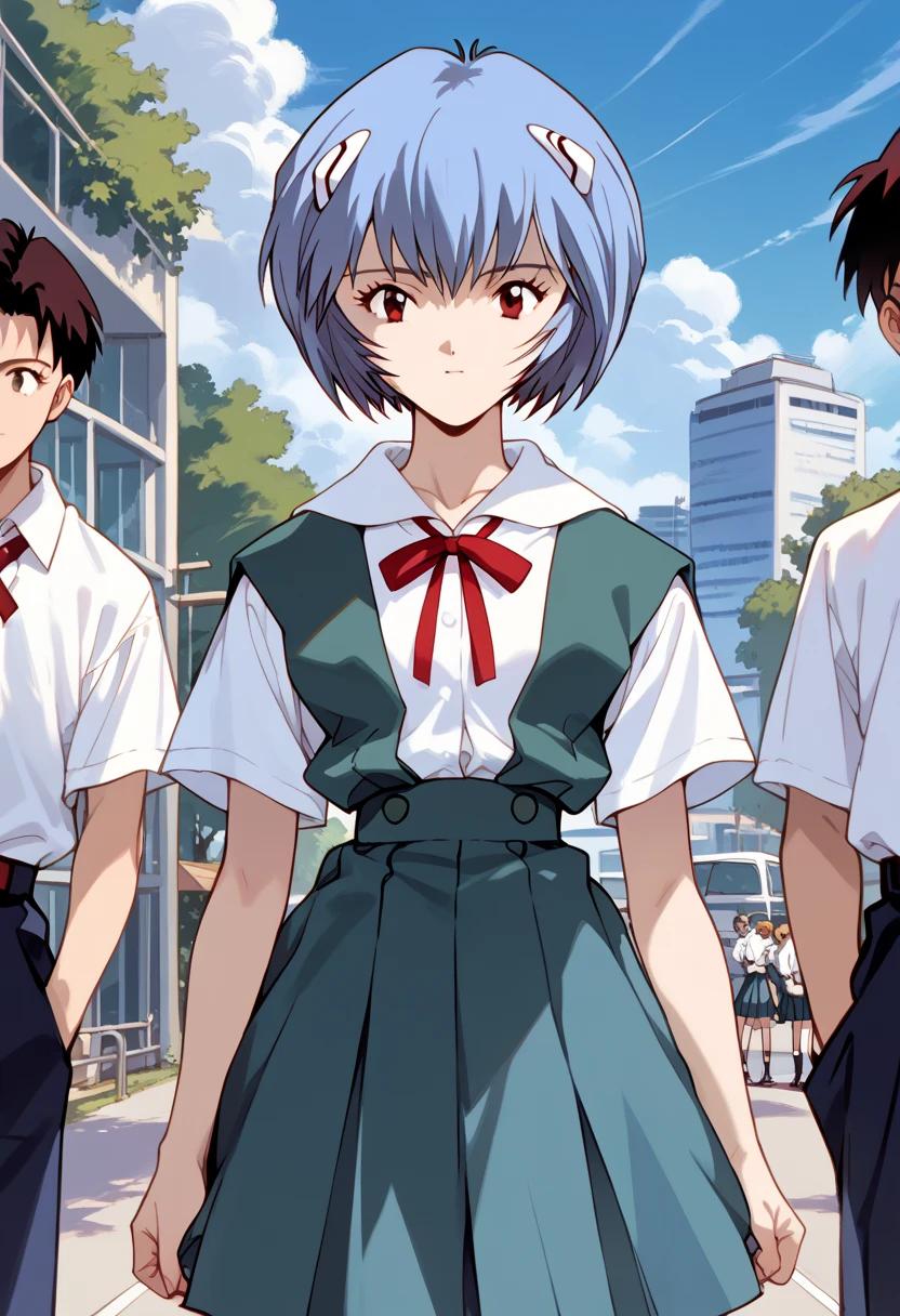 masterpiece, high definition , top quality,8k
(Rei Ayanami,young)
(skirt,school uniform,white shirt,short sleeves,red ribbon,neck ribbon, tokyo-3 middle school uniform)