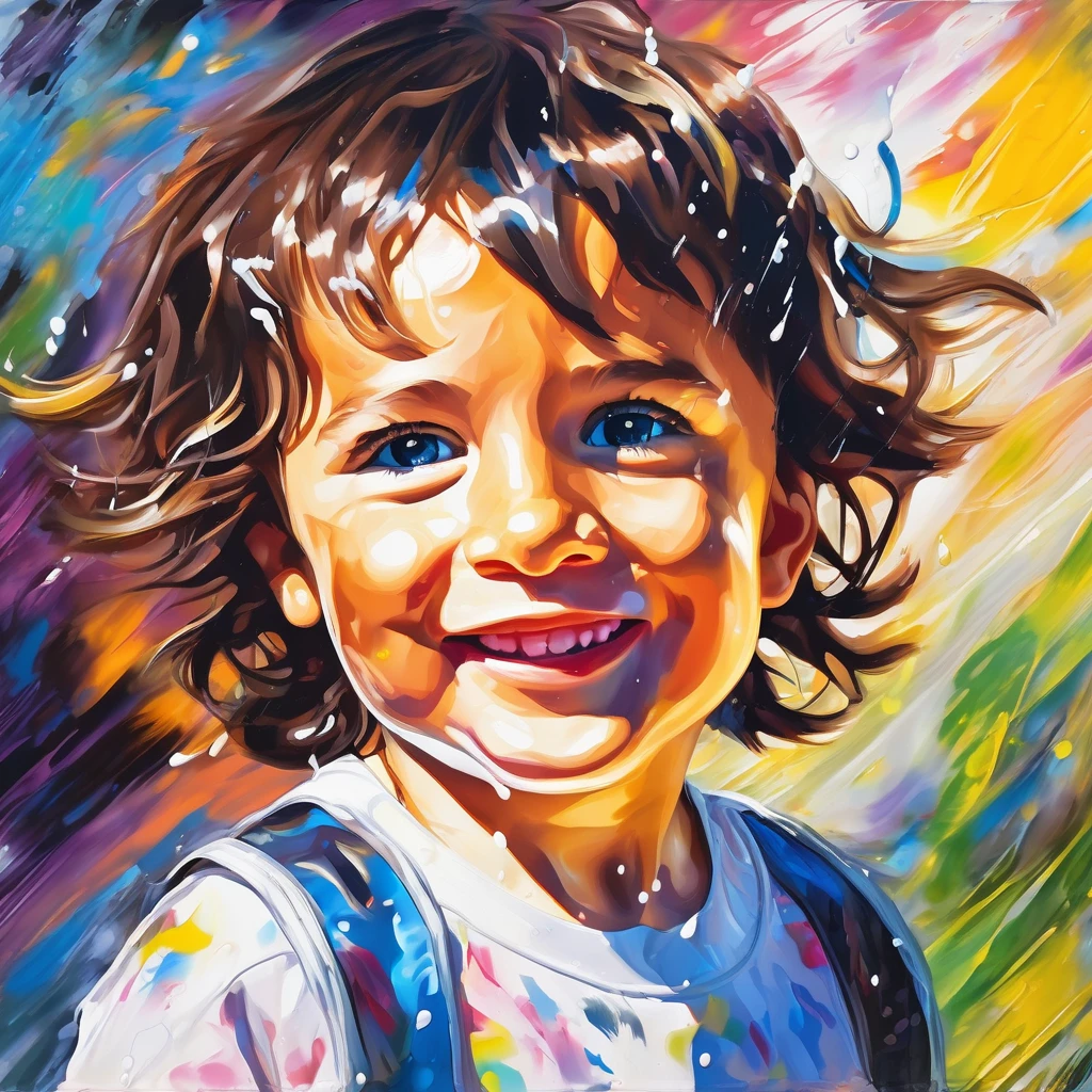 Paint me a mischievous 8 year old boy, smiling, with freckles on his face, in class, chewing gum, cap turned backwards. Non-style painting: "Impressionism", 8K colors. Paint with vibrant and well-defined colors, but in a way that the character is easily recognized and revealing the perfection of the character's facial expression.