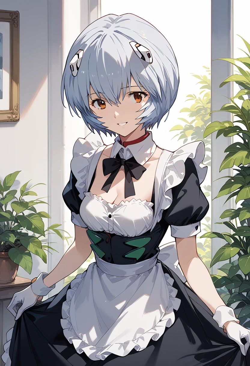 masterpiece, high definition , top quality,8k
(Rei Ayanami,young)smile
( black maid clothes,White brim)
