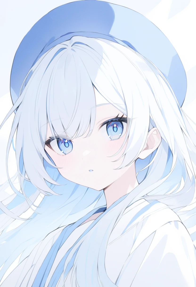 Light blue and white hair, blue eye, Blue hat, 