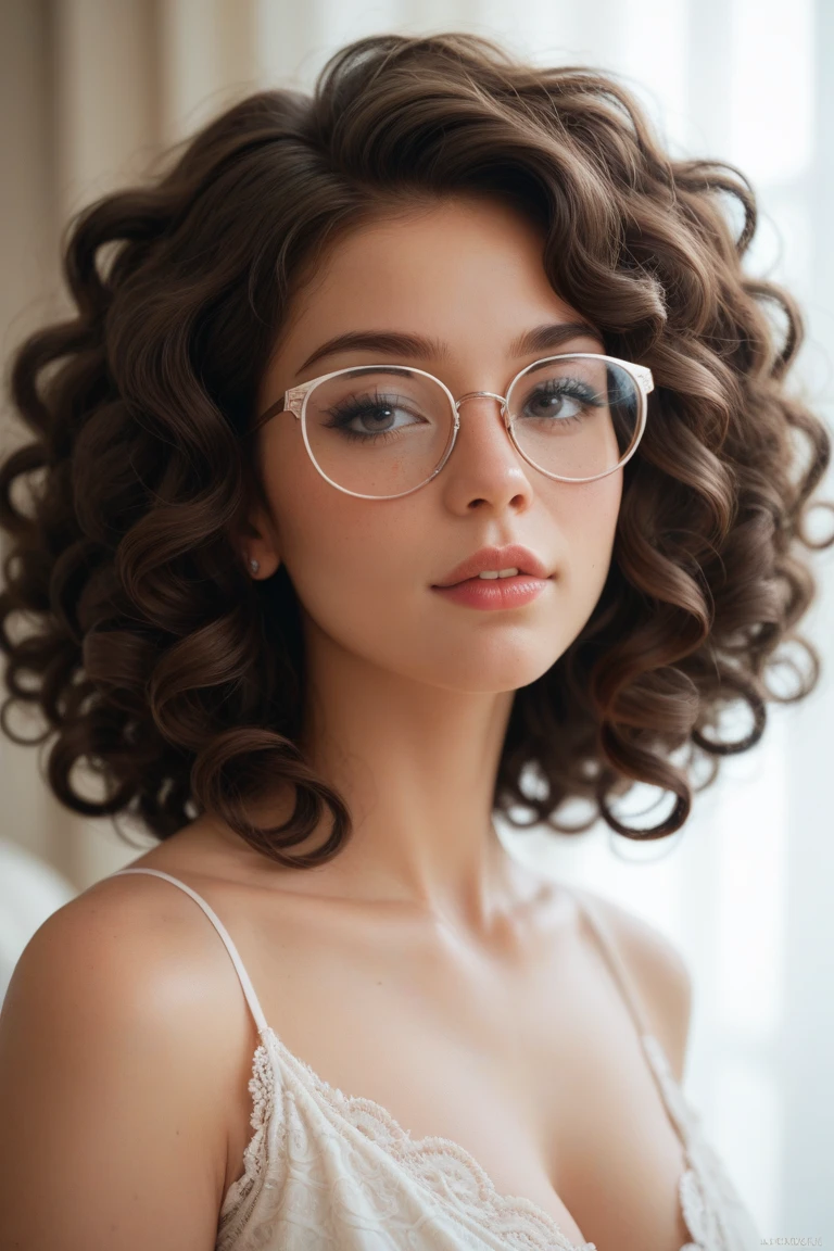 Create one with curly hair brunette glasses
