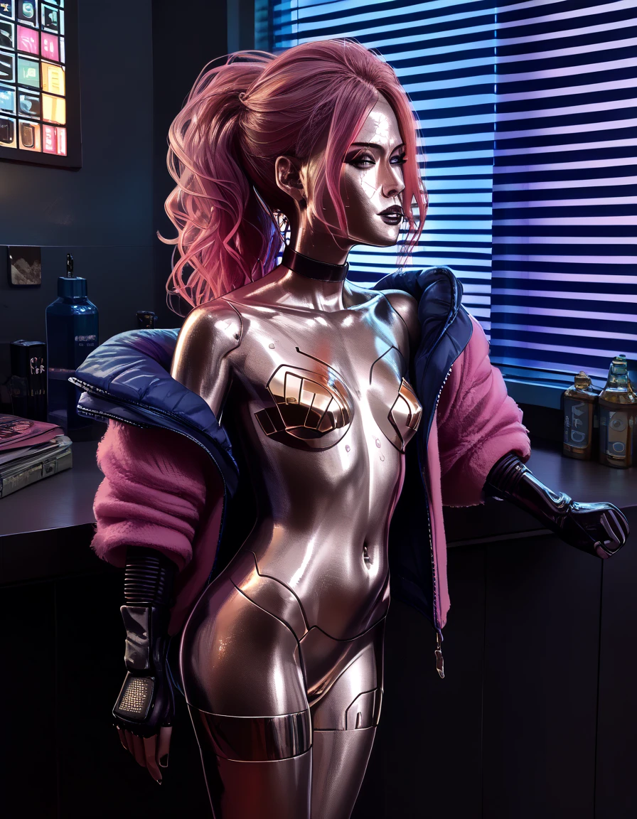 NSFW renders of Lizzy Wizzy. . , , ,  , chrome skin,metal skin,., anime, female , , ,,Lizzy Wizzy,,, thighs,, , , (pixel sketcher:1.4),, masterpiece,   ,metal skin, detailed Bonifasko lighting, [crepuscular ray], best details, long pink hair,, real life,, , depth of field, detailed background], neon city at night scary, fog,female focus, wet, ,, ,sex positions, , dark lighting, , solo, dirty textures, glowsticks flashing, . , female focus,,   1girl, , .,female, (Lizzy Wizzy  cyberpunk 2077 ), (Lizzy Wizzy:1.2), seductive gaze, femme, , ,  ,small breasts, ,breast sag , clear details, (, realistic textures, nude, gloves, , 1girl, one girl, 1girl,jiggle, , delicious shading, life-like rendering, 
