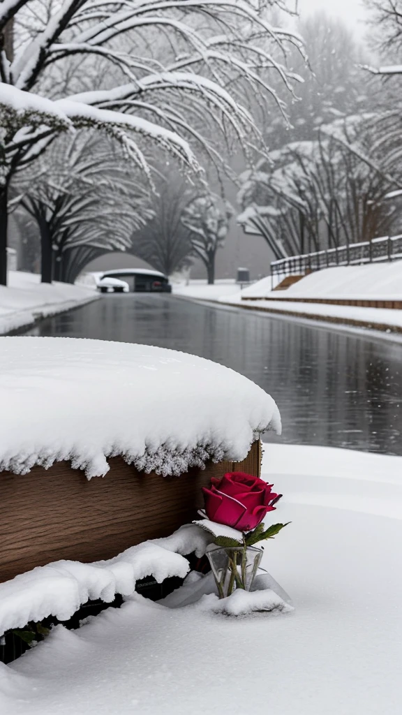 Red Rose in the snow, covered with snow, with frozen flowers around her, pale, like the first snow of winter, winter in the snow, Gentle snow, Still life with snow, Yellow Rose, It's cold, but beautiful, Естественное таяние снега весной и wintertime., Snow Snow, during snowfall, Beautiful composition, In the snow, wintertime, cold, snowy, In the snow, (warm hue, warm tone), high details, natural reflections. many details.