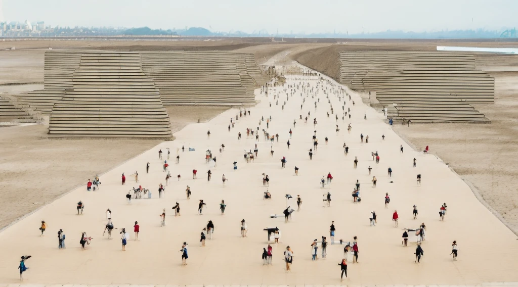 cartoon of a beach scene with people walking, Copacabana in Brazil an anime film, by Peter Smithson, by Oscar Niemeyer, by Renzo Piano, by Richard Rogers, by Max Holleran, Charles-Édouard Jeanneret-Gris, by Le Corbusier, by Lina Bo Bardi