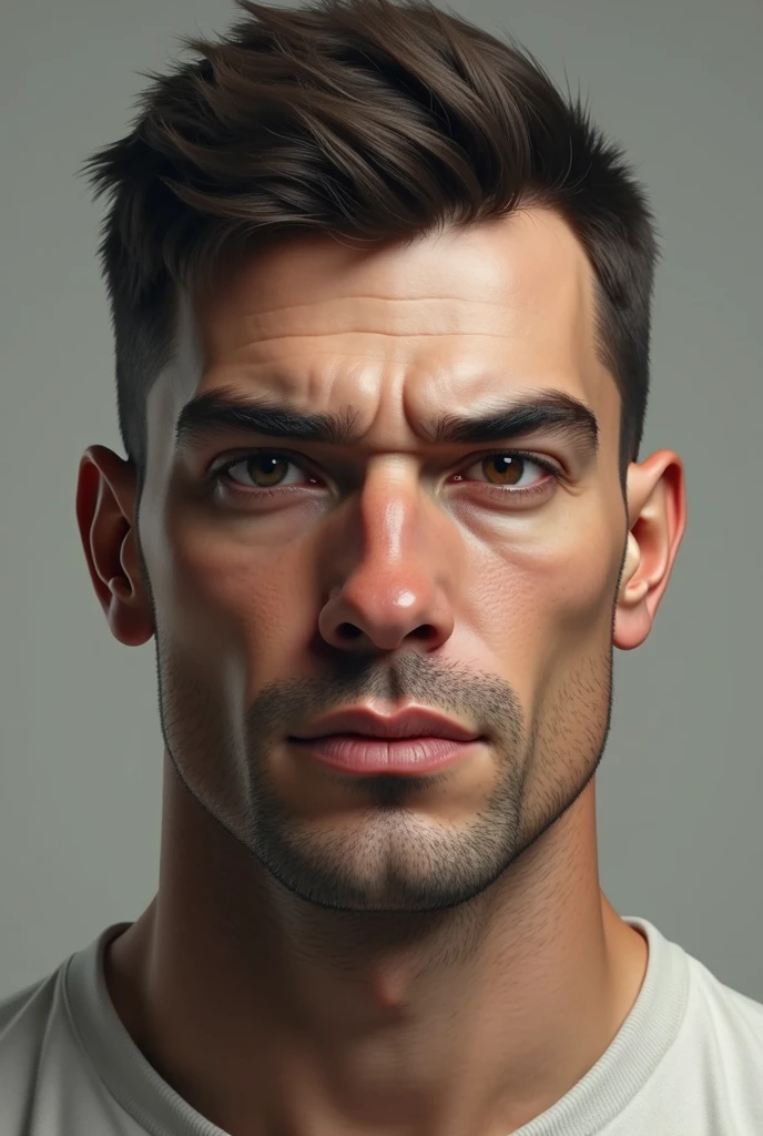 A muscular man, clear green eyes, dark haired, tall, fair-skinned 