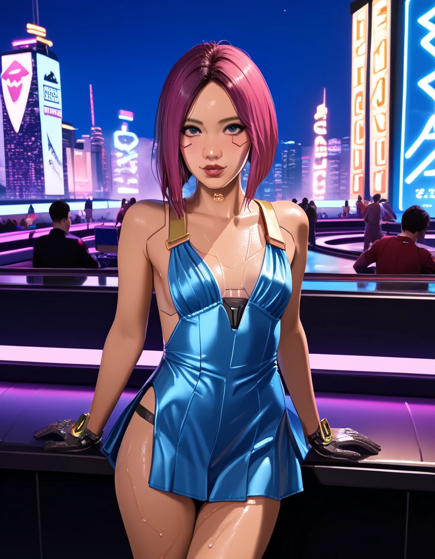 NSFW renders of songbird. fancy gold short dress, shapely legs,, , ,  ,cyberware ., anime, female , ,POV ,,Songbird,,, thighs,, , , (pixel sketcher:1.4),, masterpiece,   ,pale skin, detailed Bonifasko lighting, [crepuscular ray], best details, purple shorter hair,, real life,, , depth of field, detailed background], cyberpunk high society cocktail party, casino, city at night , fog,female focus, wet, ,skinny, ,pubic hair, hdark lighting, , solo, dirty textures, glowsticks flashing, . , female focus,, ,,  1girl, , .,female, (Songbird cyberpunk 2077 ), (Songbird:1.2), seductive gaze, femme, , ,,small breasts, ,breast sag , clear details, (, realistic textures, , gloves, , 1girl, one girl, 1girl,jiggle, , delicious shading, life-like rendering, cybernetics, back cybernetics, 
