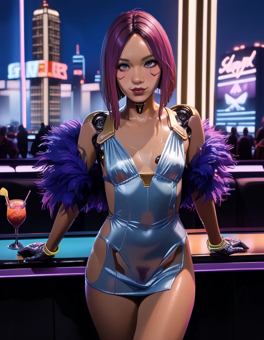 NSFW renders of songbird. fancy gold short dress, shapely legs,, , ,  ,cyberware ., anime, female , , ,,Songbird,,, thighs,, , , (pixel sketcher:1.4),, masterpiece,   ,pale skin, detailed Bonifasko lighting, [crepuscular ray], best details, purple shorter hair,, real life,, , depth of field, detailed background], cyberpunk high society cocktail party, casino, city at night , fog,female focus, wet, ,skinny, ,pubic hair, hdark lighting, , solo, dirty textures, glowsticks flashing, . , female focus,, ,,  1girl, , .,female, (Songbird cyberpunk 2077 ), (Songbird:1.2), seductive gaze, femme, , ,,small breasts, ,breast sag , clear details, (, realistic textures, , gloves, , 1girl, one girl, 1girl,jiggle, , delicious shading, life-like rendering, cybernetics, back cybernetics, 
