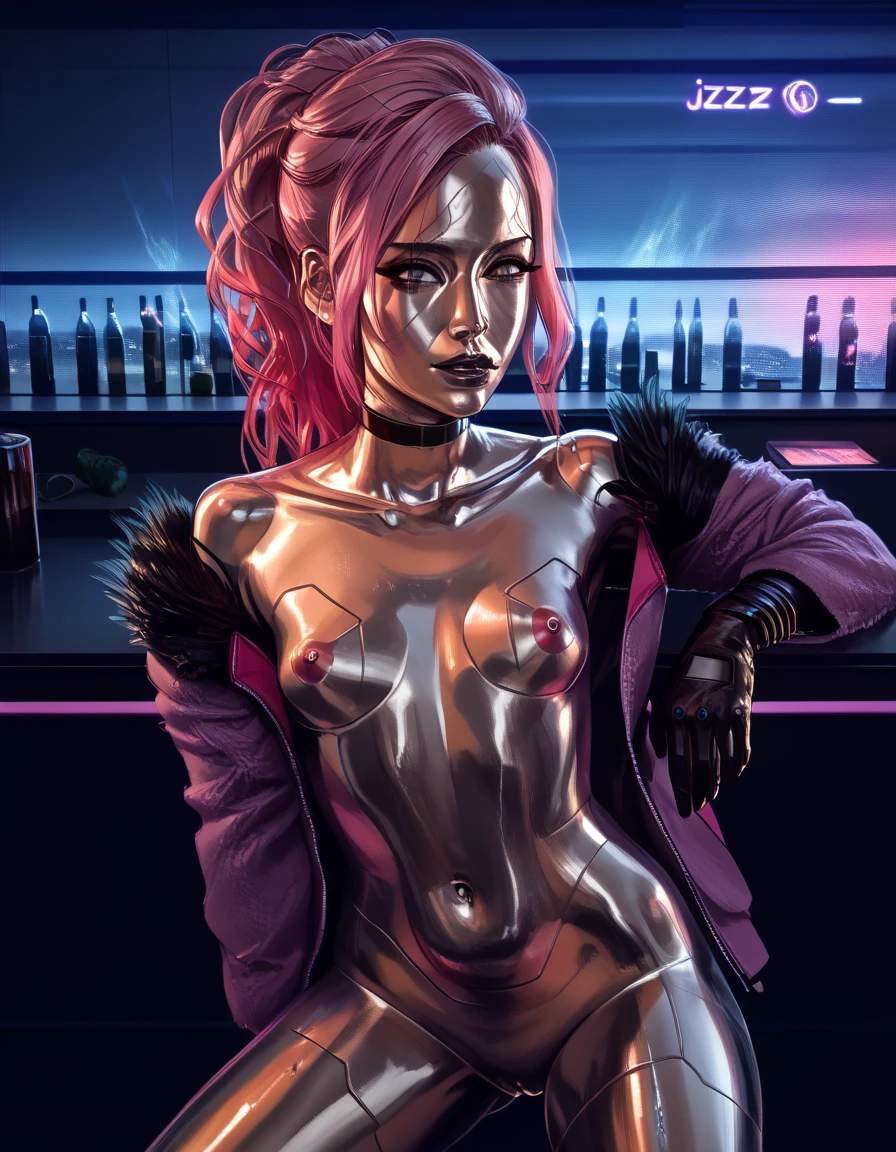 NSFW renders of Lizzy Wizzy. . , , ,  , chrome skin,metal skin,., anime, female , , ,,Lizzy Wizzy,,, thighs,, , , (pixel sketcher:1.4),, masterpiece,   ,metal skin, detailed Bonifasko lighting, [crepuscular ray], best details, long pink hair,, real life,, , depth of field, detailed background], neon city at night scary, fog,female focus, wet, ,, ,sex positions, , dark lighting, , solo, dirty textures, glowsticks flashing, . , female focus,,   1girl, , .,female, (Lizzy Wizzy  cyberpunk 2077 ), (Lizzy Wizzy:1.2), seductive gaze, femme, , ,  ,small breasts, ,breast sag , clear details, (, realistic textures, nude, gloves, , 1girl, one girl, 1girl,jiggle, , delicious shading, life-like rendering, 
