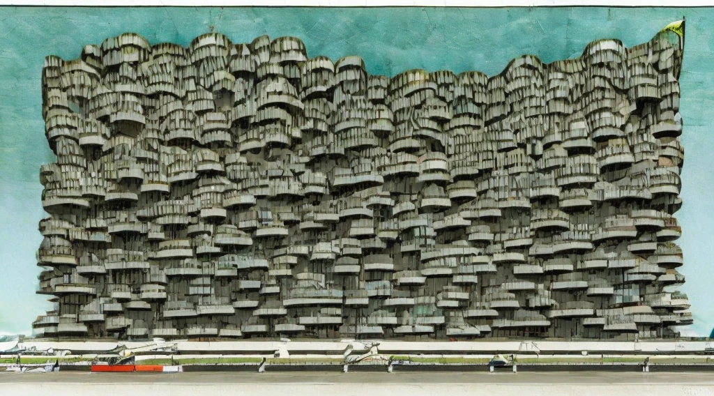 Cartoon of a scene from the Brazilian Übermensch ( Superman), Amazonia, Copacabana in Brazil, an anime movie, by Peter Smithson, Oscar Niemeyer, renzo piano, Richard Rogers, Max Holleran, Charles-Édouard Jeanneret-Gris,  Le Corbusier , Lina Bo Bardidi