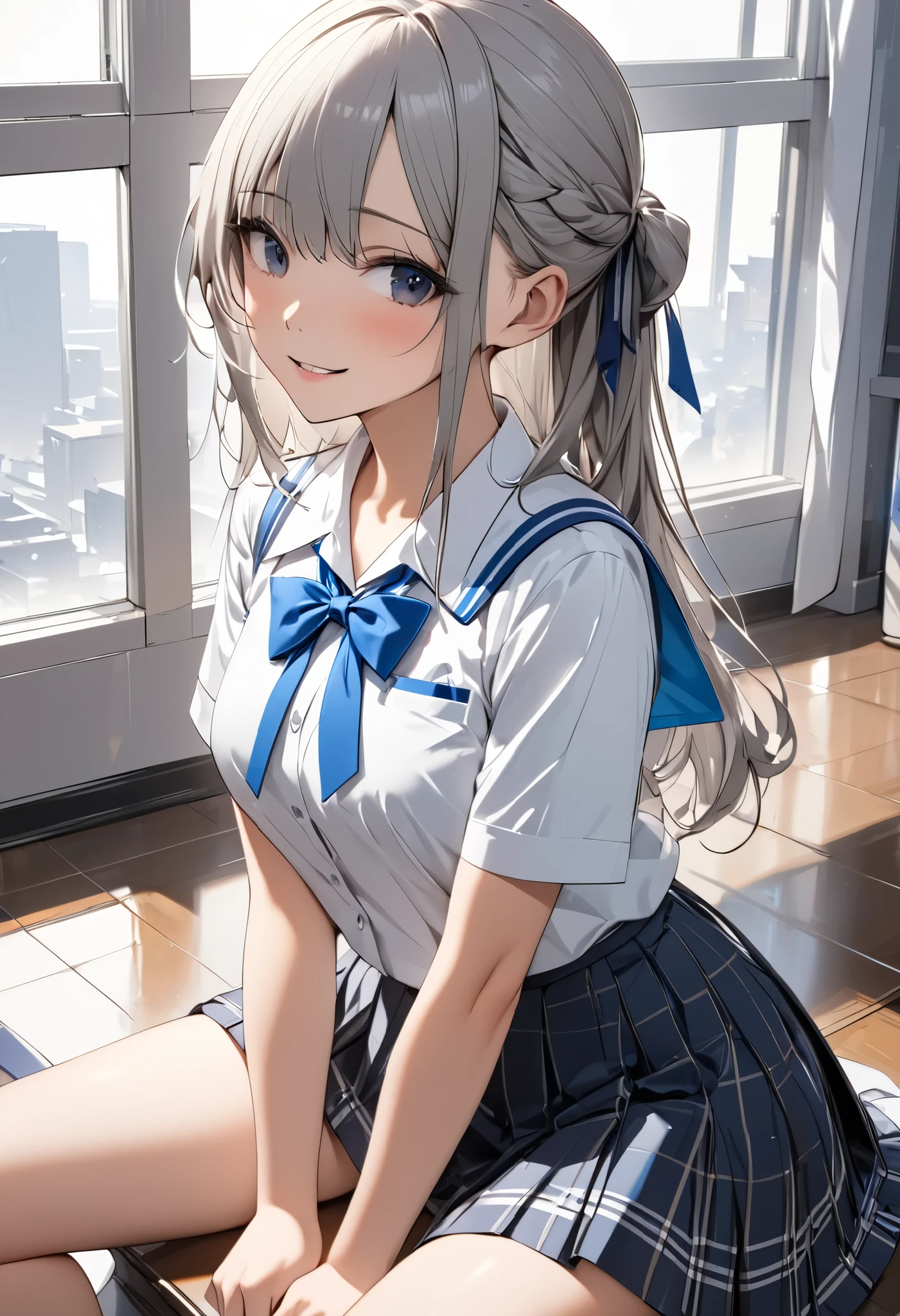 (masterpiece, top quality :1.2,超 high definition , detailed description 、 high detail 、correct、 high definition )、 one girl who feels at ease 、 high school girl uniform with the upper half tied 、 knee-high