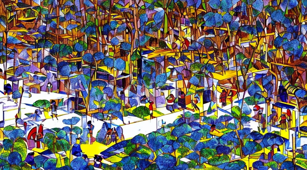 Cartoon of a scene from the Brazilian Amazon, an anime movie, by Peter Smithson, Oscar Niemeyer, Renzo Piano, Richard Rogers, Max Holleran, Charles-Édouard Jeanneret-Gris, Le Corbusier, Lina Bo Bardidi