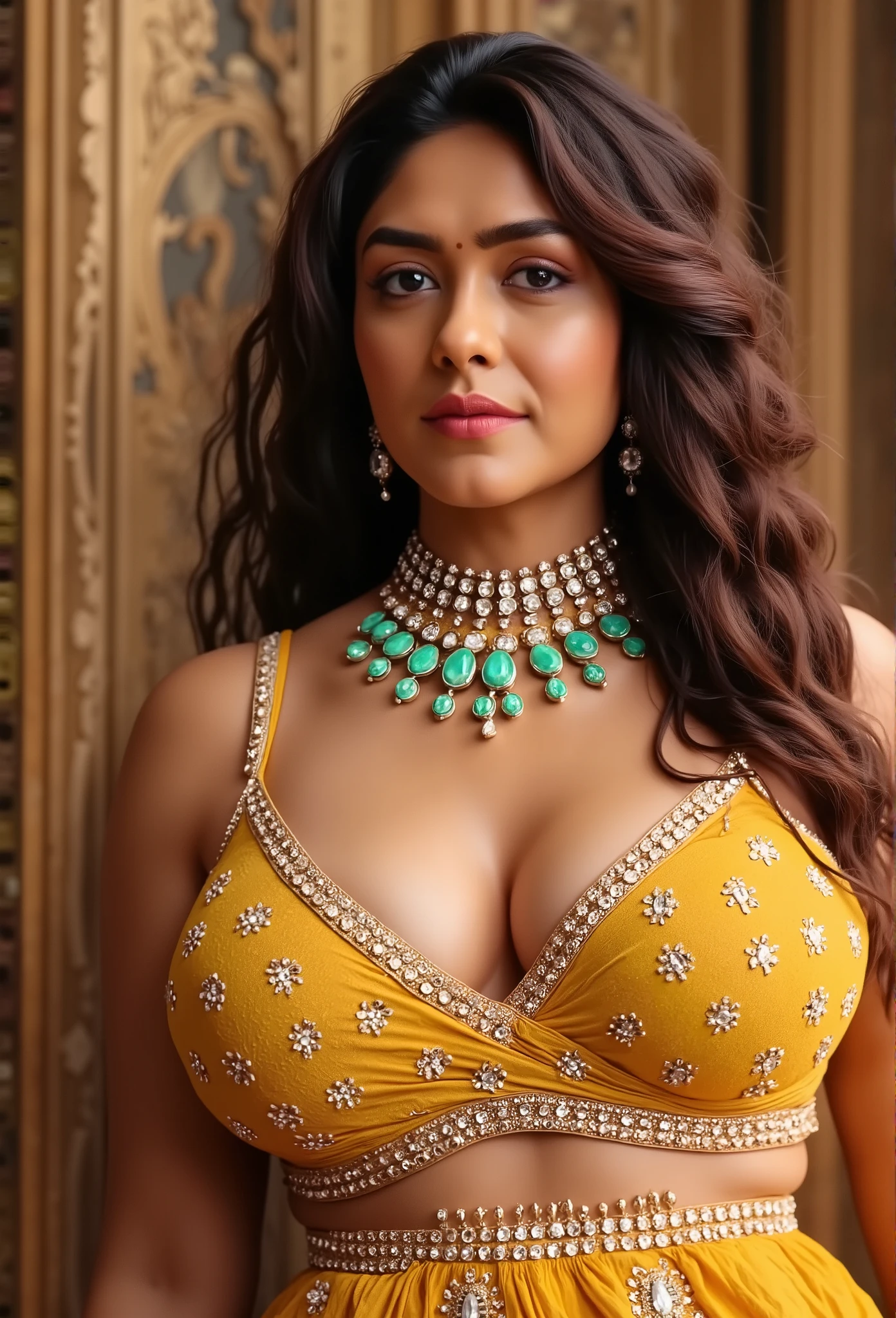 Anusha in a yellow dress posing for a picture - SeaArt AI