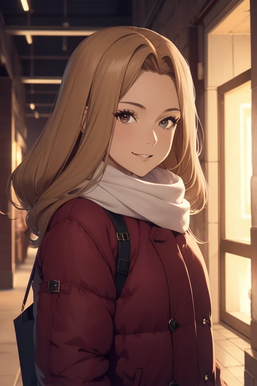 masutepiece, 1womanl, (((Solo))), of the highest quality, Hi-Res, 4K, calm smile,wearing latest winter fashion,looking at viewer,focus face,shopping