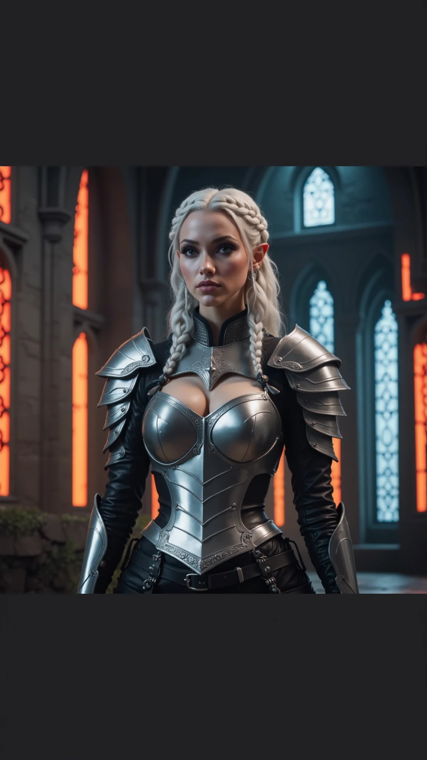 A woman with the classical Valyrian features: long, silver- white hair, which she often braided or bound up in rings, and purple eyes. Hers was a harsher, more austere beauty. A warrior just as comfortable in armour as in silks. Stern. Warrior queen. Rides the 2nd largest targaryen dragon of all time, Vhagar. Weilds the valyrian steel sword dark sister