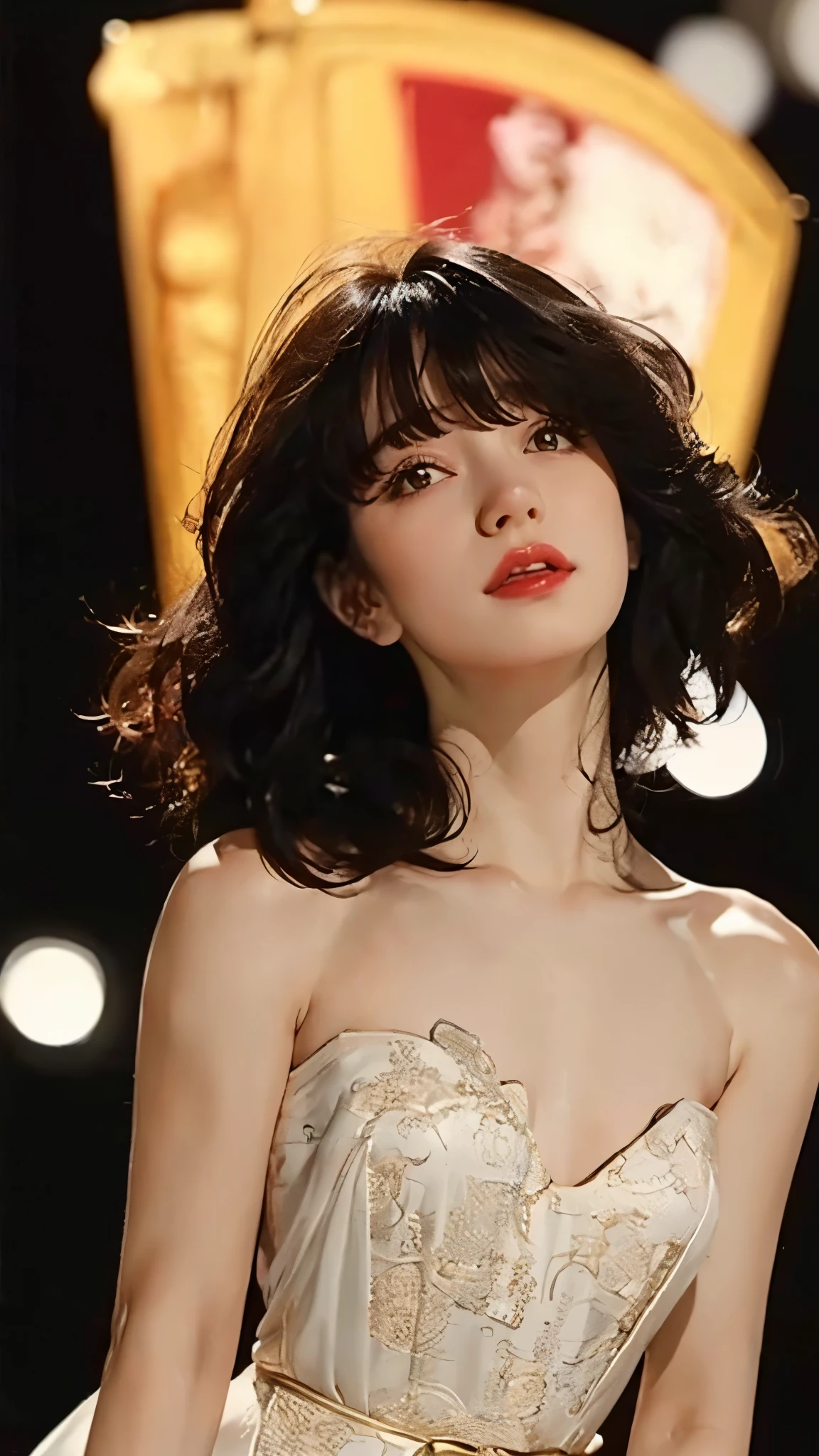 (masterpiece:1.2, best quality:1.2, extremely delicate:1.2), Nakatani Miki, a beautiful woman with medium length black hair, flawless oval face, passionate gaze, sweet smile, perfect smille, blush, seductive expression, tall and graceful figure, perfect body, perfect skin, seductive pose, sexy clothes, Flamenco dance dresses, flowing skirt, alternating Red and Blackd textures, the color scheme is primarily Black with Red accents, she caresses her body, dancing gracefully on the stage, this character embodies a finely crafted fantasy style Flamenco dancer, exquisite and mature art style, goddess, feminine, exquisite photography, depth of field, bokeh, photorealistic, even and soft lighting on face, dramatic, high definition, highres, ultra detailed, professional photo, perfect body proportions, anatomically correct, symmetrical face, extremely detailed eyes and face, perfect eyes, high quality eyes, creativity, RAW photo, UHD, 32k, portrait lighting, Natural light, cinematic lighting, (masterpiece-anatomy-perfect:1.2)