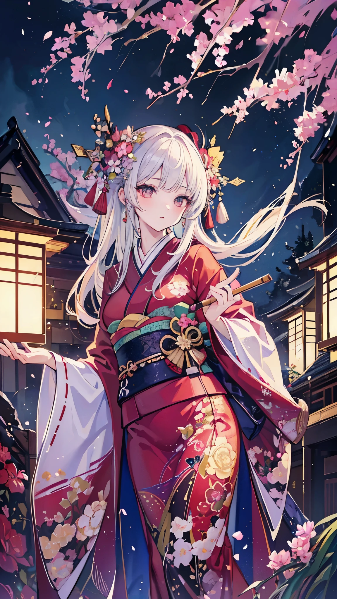 (( top quality)),( super high resolution ),( more),( detailed description ),(( best CG )),( Best Artwork ), Ultra Precision Art, Amazing Painting Art,(Exquisite art:1.5), A woman in a kimono, Yingchun, Pine, bamboo and plum