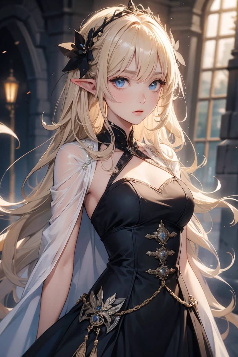 fantasy art, gothic art, (masterpiece:1.5), full body best details, highly detailed, best quality, Glowing Red, highres, full body portrait of a vampire, elf (Masterpiece, best quality: 1.6), ultra feminine, wizard, (intricate details, Masterpiece, best quality: 1.5) with a long curvy hair, light color hair, (red1.3) eyes, (fantasy art, Masterpiece, best quality), ((beautiful delicate face)), Ultra Detailed Face (intricate details, fantasy art, Masterpiece, best quality: 1.5), [[vampiric fangs 1.5]] (red cloak: 1.3) , flowing cloak (intricate details, fantasy art, Masterpiece, best quality: 1.3), wearing an intricate (black: 1.2) dress (intricate details, fantasy art, Masterpiece, best quality: 1.5), high heeled boots, urban background (intense details, beat details), fantasy, at night light, natural ,moon light, clouds, gothic atmosphere, soft light, dynamic light, [[anatomically correct]], high details, best quality, 8k, [ultra detailed], masterpiece, best quality, (extremely detailed), dynamic angle