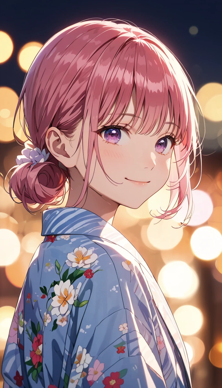 (Masterpiece, Best Picture Quality:1.4), beautiful face, 8k, 85mm, absurd, (floral yukata:1.4), face close-up, white, gardenia, delicate girl, alone, night, looking at viewer, upper body, film grain, chromatic aberration, sharp focus, face light, professional lighting, sophisticated, (smile:0. 4), ( Simple background, Bokeh background:1.2)), Detailed aspects, (((Show me one nipple:0.57)), ((Very young and small:1.2)), (Pink hair with flowers:1)), ((Show me the vagina:1.2)), ( Vaginal womanizer),