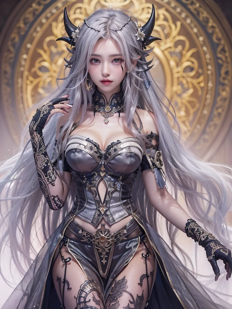 (tmasterpiece, top-quality, Best quality, offcial art, Beautiful and beautiful:1.2), (1 plump girl), Perspective installation,Huge cleavage,The content is very detailed,(s fractal art:1.3),Colorful,The most detailed