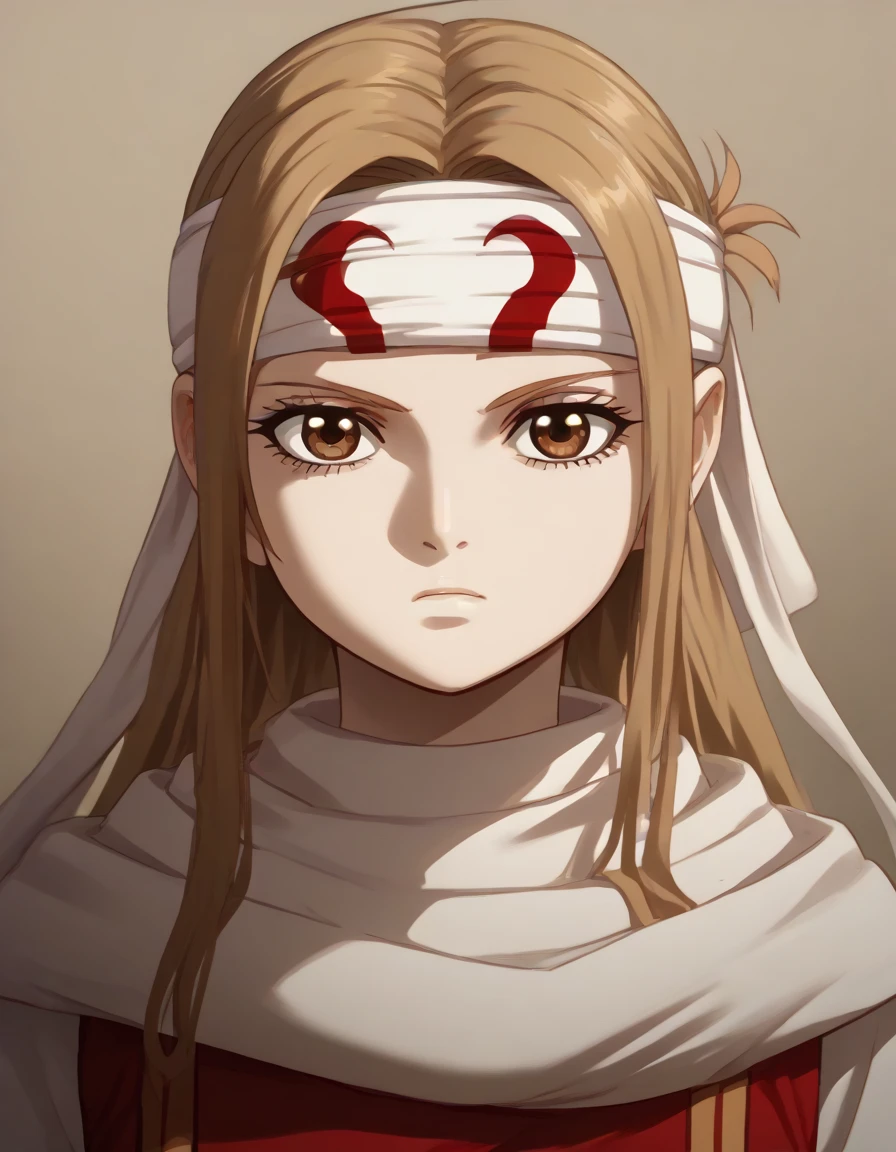 (((((((emotionless))))))) (((((((expressionless))))))) brown eyes very accurate clothing sharp gaze score_9, score_8_up, score_7_up, ((cowl)) (((headband on forehead))) detailed clothing beautiful girl kyoukai anime style ((asuna yuuki))