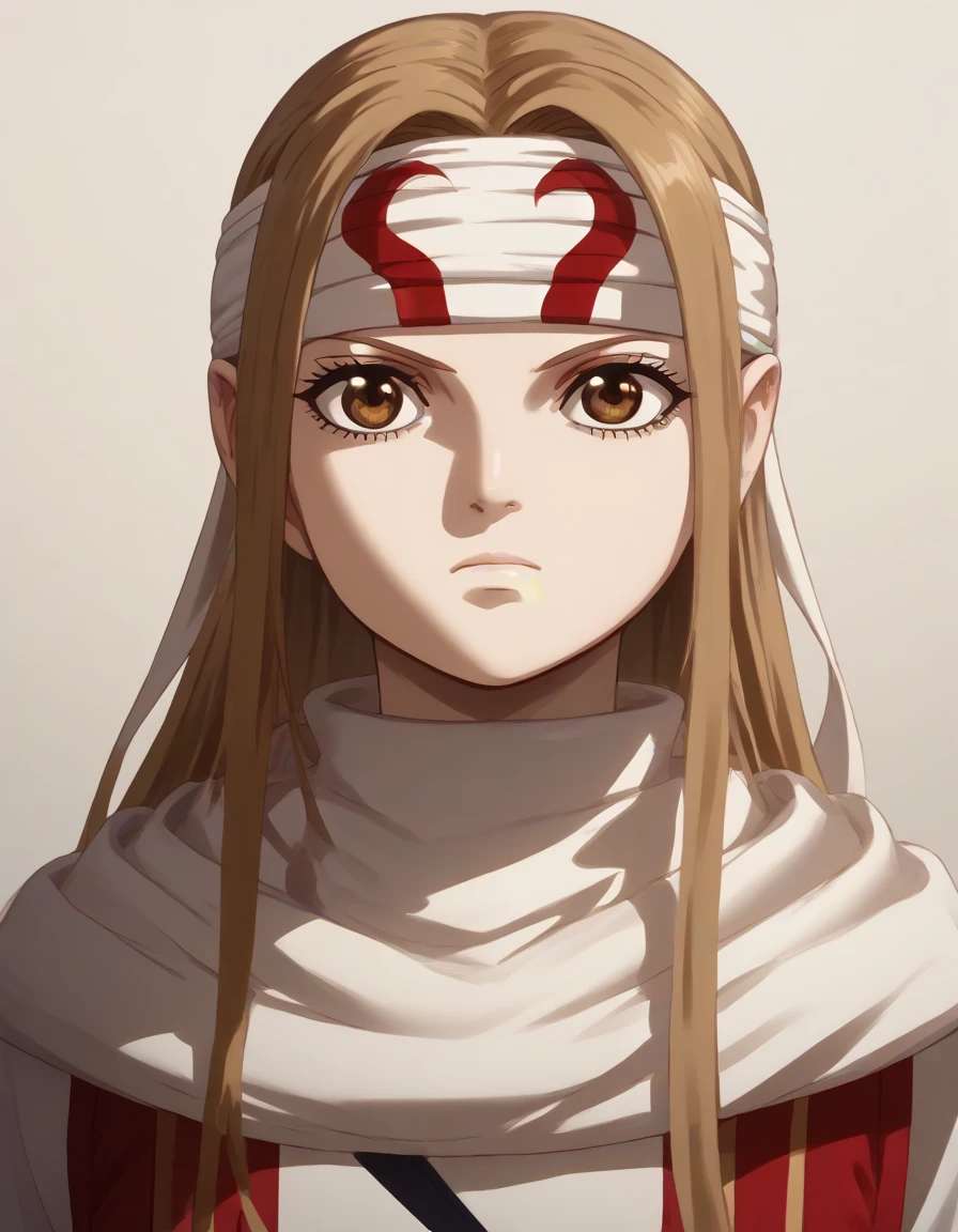 (((((((expressionless))))))) brown eyes very accurate clothing sharp gaze score_9, score_8_up, score_7_up, ((cowl)) (((headband on forehead))) detailed clothing beautiful girl kyoukai anime style ((asuna yuuki))