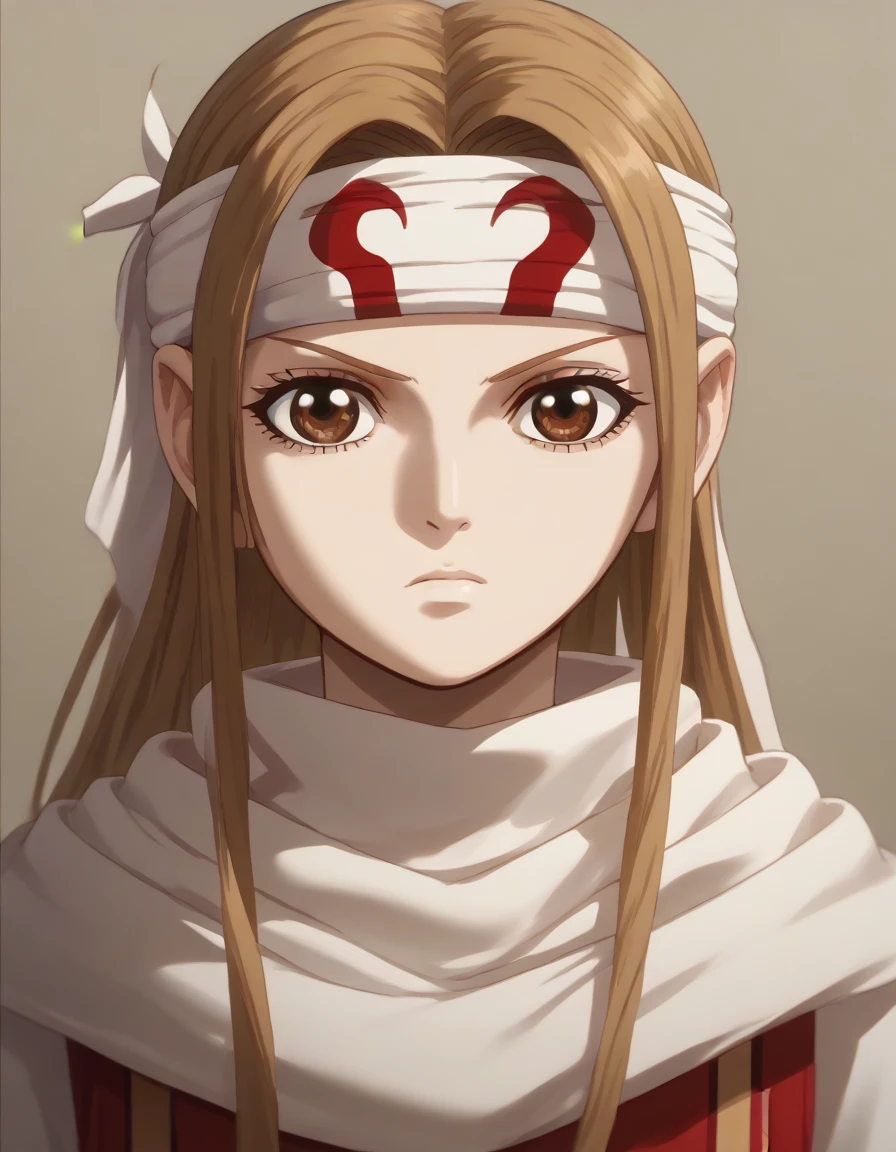 (((((((expressionless))))))) brown eyes very accurate clothing sharp gaze score_9, score_8_up, score_7_up, ((cowl)) (((headband on forehead))) detailed clothing beautiful girl kyoukai anime style ((asuna yuuki))