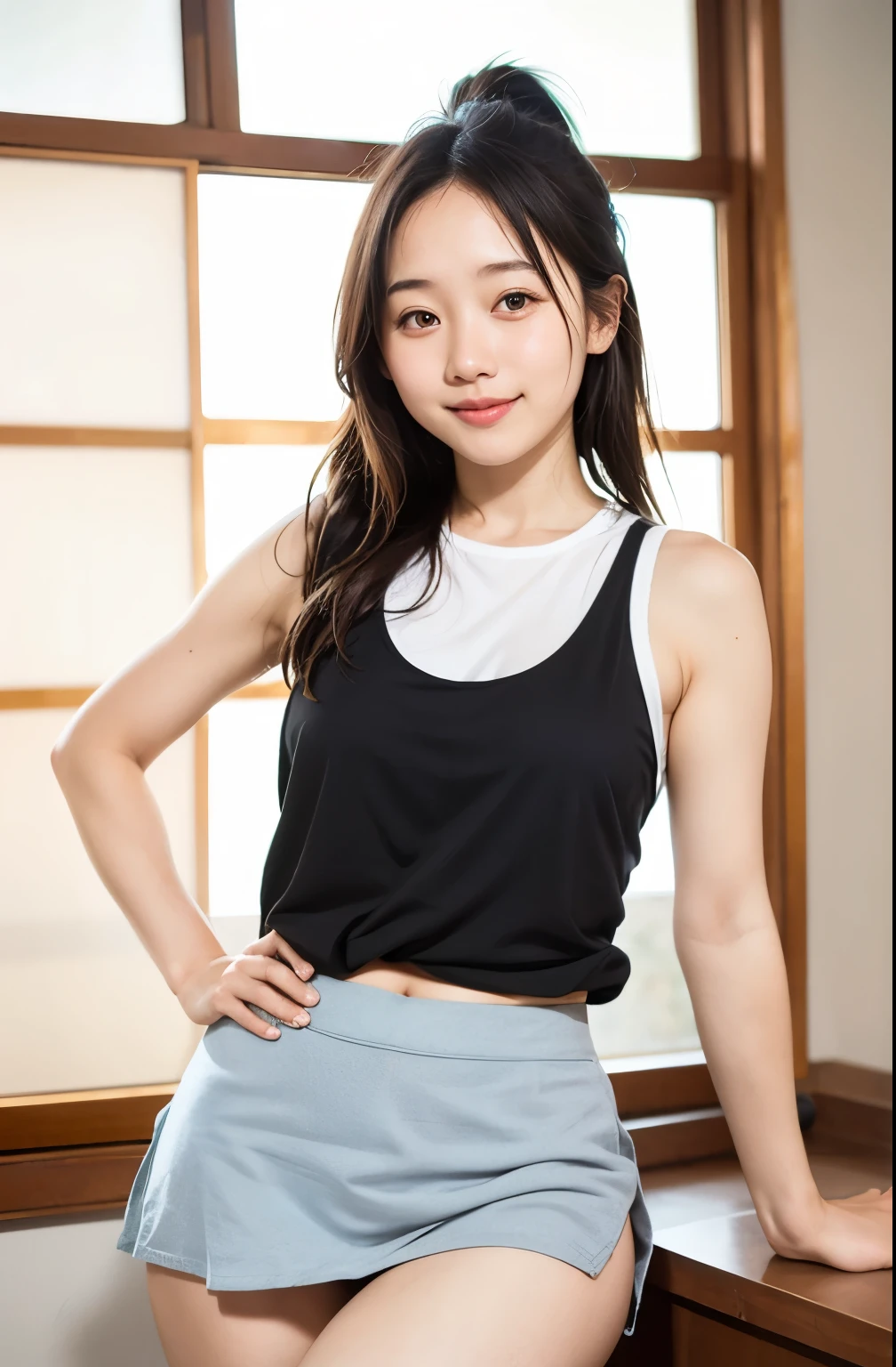 (8k, RAW Photos,highest quality, High resolution:1.1), (Ultra-realistic:1.4),(Realistic, Realistic:1.3),The Beauty of Japan、Rhythmic gymnastics club、Rhythmic Gymnastics Uniform、((Upper Body:1.3)),holding panties