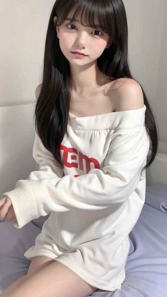 Realistic photos of (1 cute star) shoulder length hair, ponytail, light makeup, bangs, (small), clear facial features, 8K high resolution, sharp and realistic details, full body, own room, changing (underwear), changing clothes, f/4.0, 135mm, fujifilm, jpeg artifacts, dithering, UHD, masterpiece, blur, schoolgirl, underwear, white