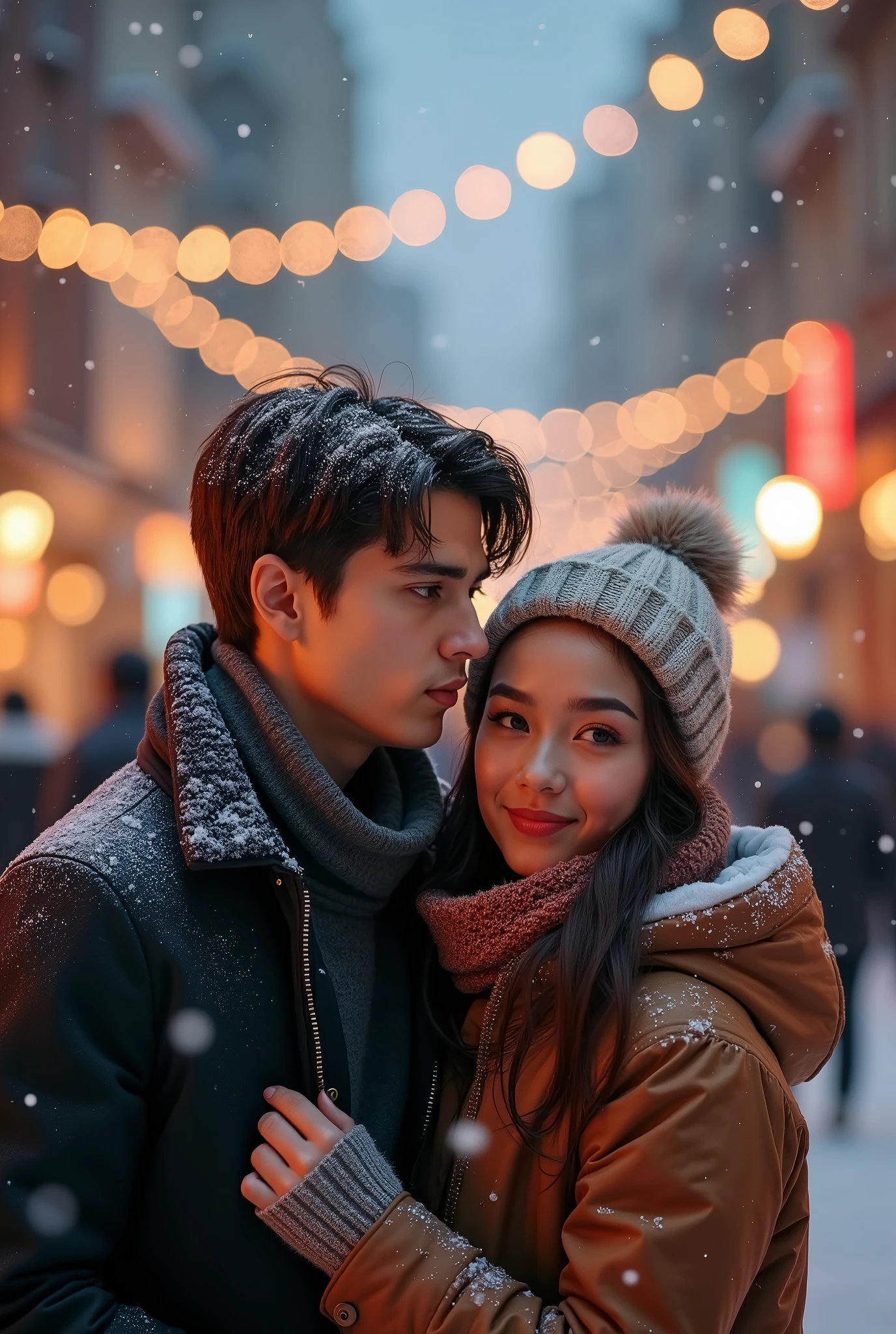 a young couple walking on the street, christmas atmosphere, falling snow, street lights, lively atmosphere, blurred background, 1boy,1girl,beautiful detailed eyes,beautiful detailed lips,extremely detailed eyes and face,long eyelashes,winter outfit,romantic,cozy,warm lighting,snow flakes,fairy lights,blurred city street,cinematic,dramatic lighting,vibrant colors,trending
Waiting to begin 