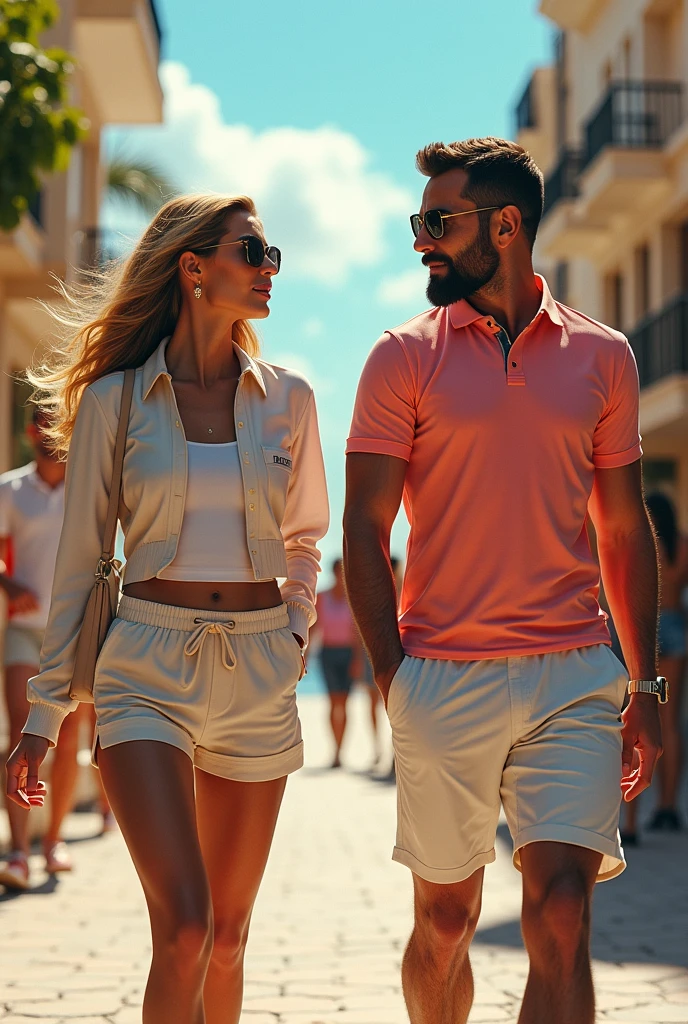 Man and woman in very short skirt