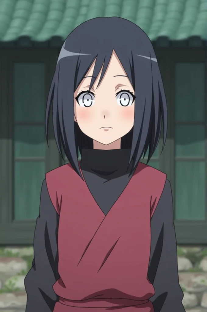 Naruto Shippuden Screenshot Screencap, girl, girl, medium thick hair, white eyes, cute feminine ninja outfit.