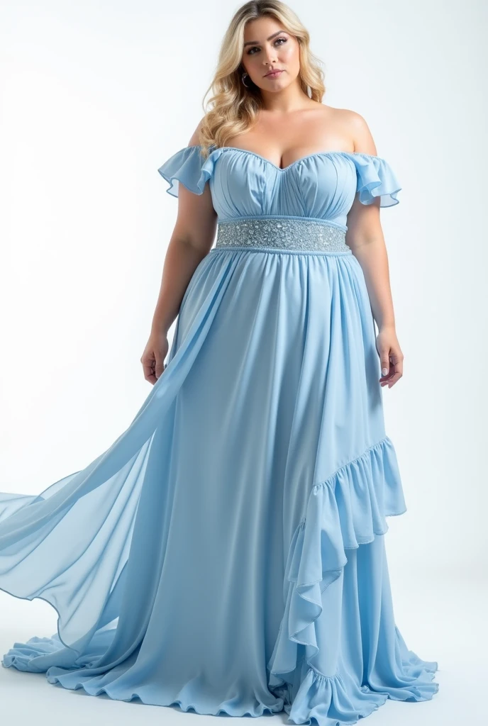 curvy Big body model white hairs wearing big pent looks curvy from outside with blue maxi shirt exudes attitude camera focus on her breasts full chest covered without arms
