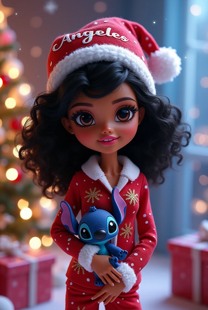 tully shaw style (Close up of cute laughing baby dragon and barbie girl with long black curly hair: 1.1), Exudes luxury, Gorgeous fashionable winter cashmere wool craft, With dark navy blue and fiery red background, 2024 new year elements, golden jewelery, heavy snow ground, Wool is woven into a variety of styles and textures with great skill and skill, Pay attention to the edge of the sweater、Details such as stitching ensure smooth lines of the sweater、seamless, Demonstrate perfect craftsmanship and quality. Cute 3d rendering, Cute and detailed digital art, slight feeling, stylized 3d render, 8K 3D character art rendering, lovely digital painting, Anime style 3D, Ultra-detailed rendering, hyper HD, tmasterpiece, Acura, ctextured skin, super detailing, high detal, high high quality, Award-Awarded, Best quality at best, A high resolution, 16k,