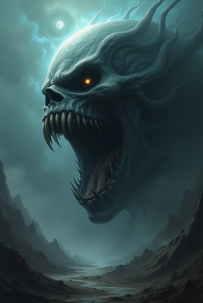 ((Лучшее качество)), ((шедевр)), (подробный), ship from the abyss, shades of gray, hat, monochrome, monster, open mouth, rain, realistic, sharp teeth, teeth