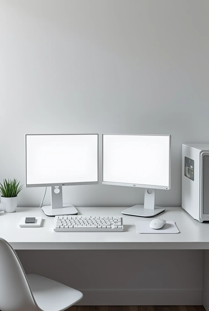 PC set up with white color In the coner 2 monitor Gaming case - SeaArt AI